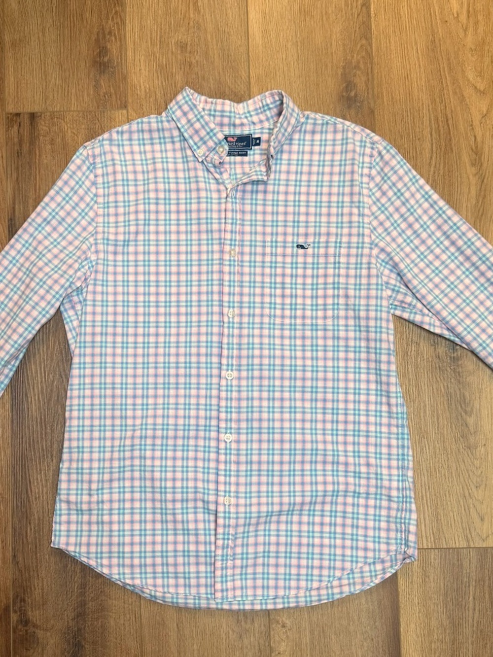 Vineyard Vines Slim Fit Tucker Shirt Plaid Blue Pink Button Down Cotton Preppy